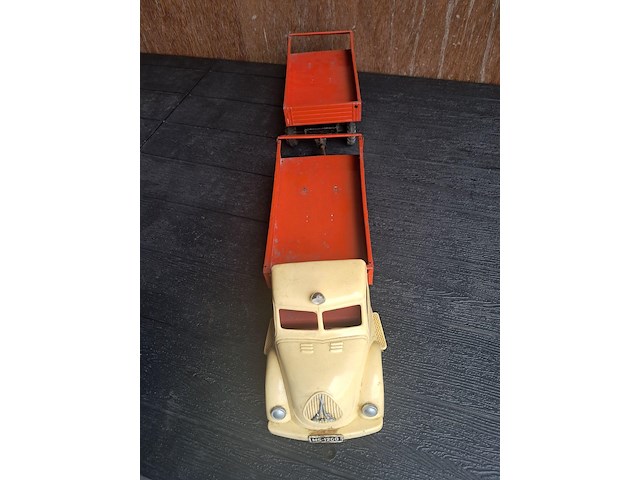 Blikken vrachtwagen met aanhangwagen made in germany l 630mm b 130mm h 130mm - afbeelding 7 van  10