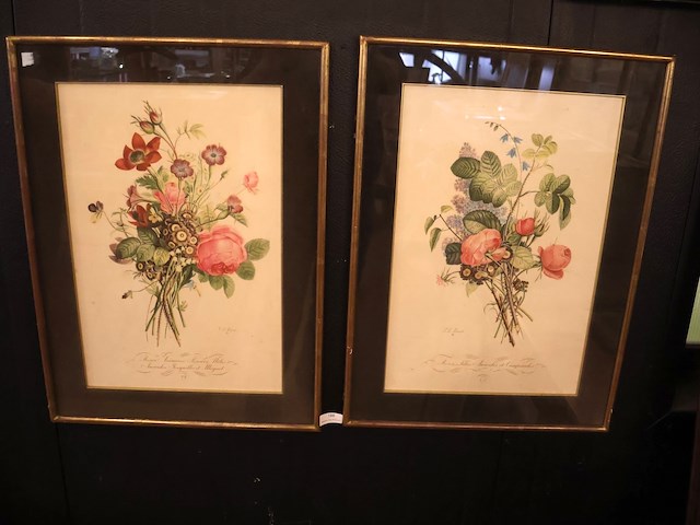 Bloemenprent in kader (x2) - afbeelding 1 van  6