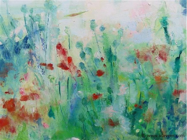 Bloemenveld, olie op doek, elisabeth d'hulster - afbeelding 2 van  3