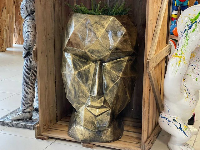 Bloempot in gezicht h90cm old gold - afbeelding 1 van  1