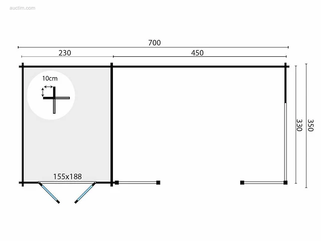 Blokhut - tuinhuis kukka 230x350x279cm tuindeco - afbeelding 5 van  9