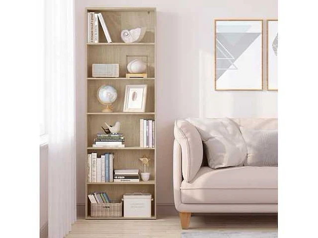 Boekenkast 6-laags plank, open plank, vrijstaande kast, 60x180x23,5 cm, licht eiken - afbeelding 1 van  5