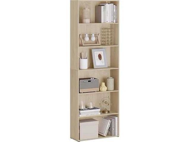 Boekenkast 6-laags plank, open plank, vrijstaande kast, 60x180x23,5 cm, licht eiken - afbeelding 2 van  5