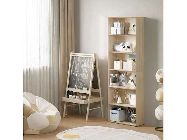Boekenkast 6-laags plank, open plank, vrijstaande kast, 60x180x23,5 cm, licht eiken - afbeelding 3 van  5