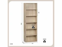 Boekenkast 6-laags plank, open plank, vrijstaande kast, 60x180x23,5 cm, licht eiken - afbeelding 4 van  5