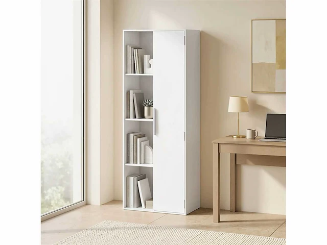 Boekenkast met vier lagen en verstelbare planken, kast en deuren voor de woonkamer - afbeelding 1 van  4