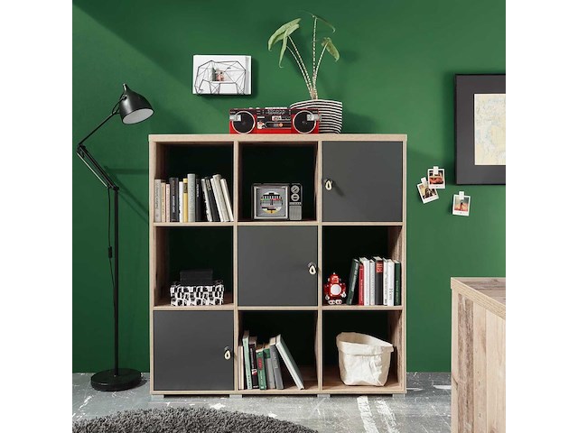 Boekenkast moleskin met 3 deuren - antraciet/old style - afbeelding 1 van  5