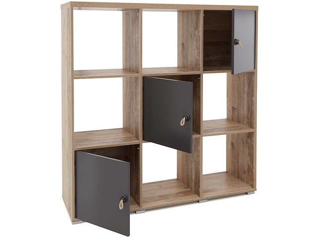 Boekenkast moleskin met 3 deuren - antraciet/old style - afbeelding 3 van  5