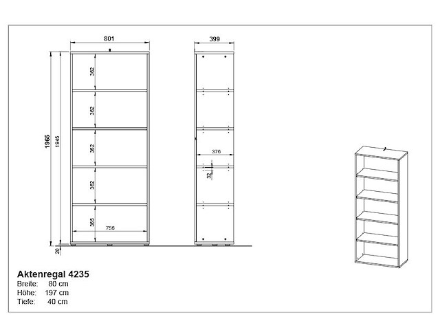 Boekenkast osmond 80cm - grafiet/eik - afbeelding 4 van  4