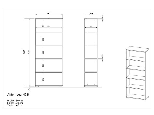 Boekenkast presley 80cm - lichtgrijs - afbeelding 4 van  4