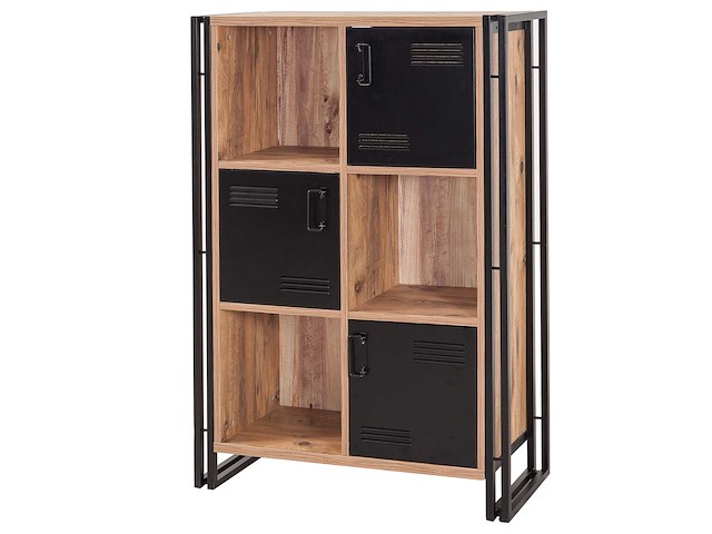 Boekenkast sapphire - 89x35x127cm - 3 deuren - zwart metaal/eikdecor - afbeelding 2 van  6