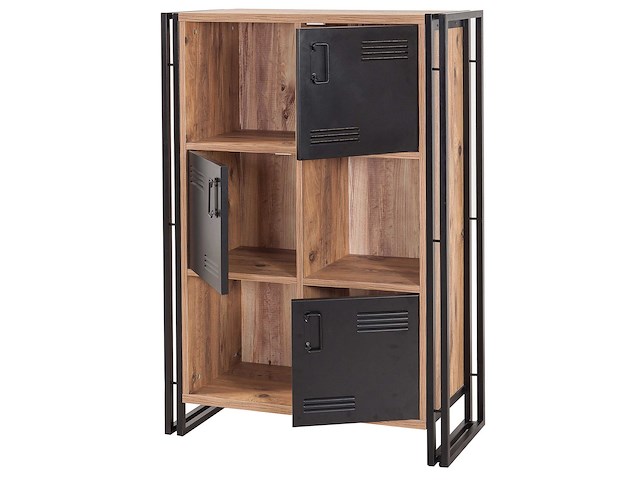 Boekenkast sapphire - 89x35x127cm - 3 deuren - zwart metaal/eikdecor - afbeelding 3 van  6