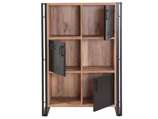 Boekenkast sapphire - 89x35x127cm - 3 deuren - zwart metaal/eikdecor - afbeelding 4 van  6