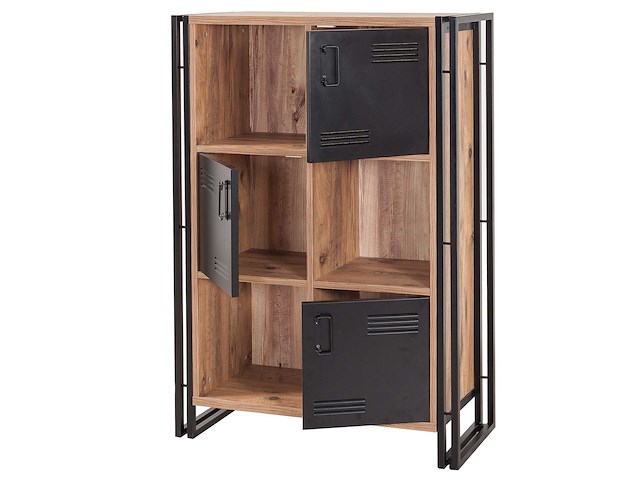 Boekenkast sapphire - 89x35x127cm - 3 deuren - zwart metaal/eikdecor - afbeelding 5 van  6