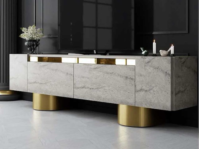 Bohem-spaanplaat en metalen tv-meubel - afbeelding 1 van  10