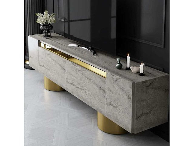 Bohem-spaanplaat en metalen tv-meubel - afbeelding 7 van  10