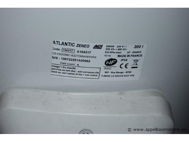 Boiler, atlantic, es-vs200mc-s22temw08vww, werking niet gekend - afbeelding 2 van  2