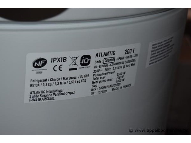 Boiler, atlantic, hs-vs200ve-s2smemx00lg, werking niet gekend - afbeelding 2 van  2