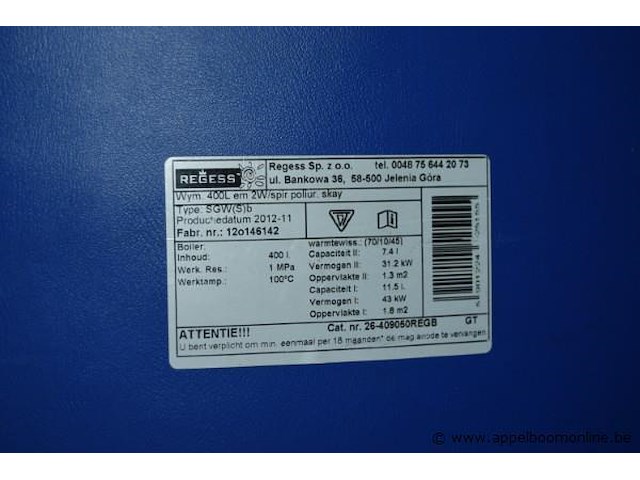 Boiler, regess, sgw(s)b, werking niet gekend - afbeelding 3 van  3