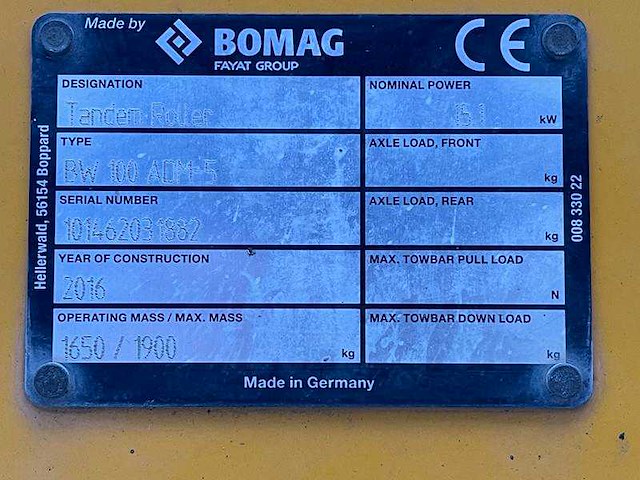 Bomag - bw 100 adm 5 - asfaltwals - 2016 - afbeelding 14 van  16
