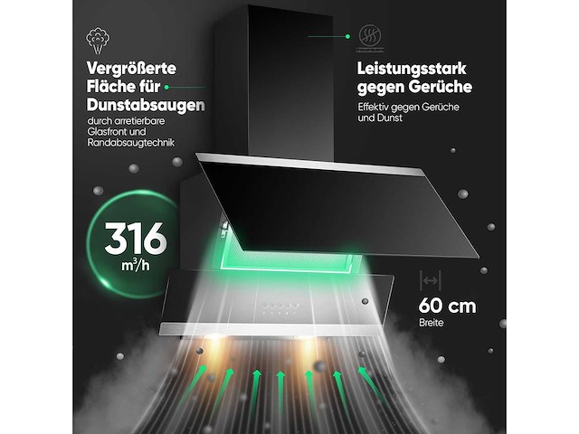 Bomann du 7610 g 60 cm afzuigkap - zwart - afbeelding 2 van  7