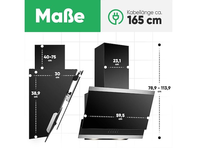 Bomann du 7610 g 60 cm afzuigkap - zwart - afbeelding 6 van  7