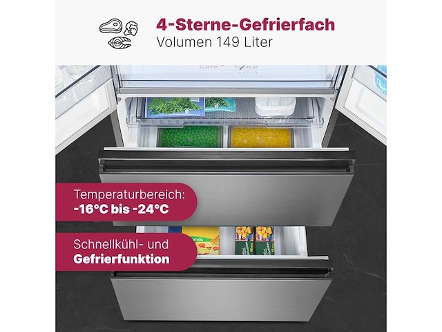 Bomann, koelkast & vriezer 400l roestvrij staal kg7354-roestvrij staal, capaciteit 251l koelkast & 149l vriezer - afbeelding 4 van  5