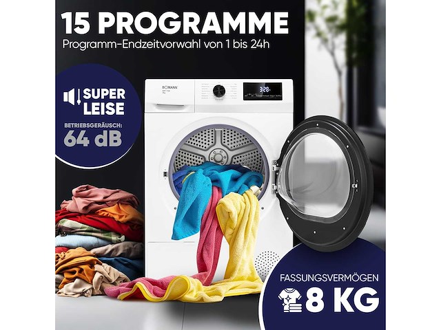 Bomann warmtepomp droger 8 kg | zonder wateraansluiting - afbeelding 2 van  2