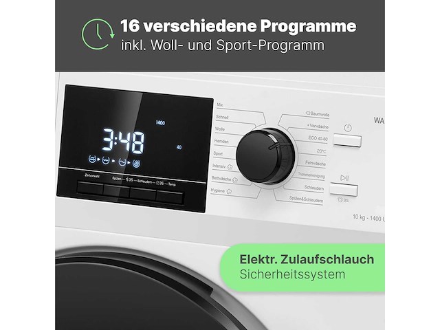 Bomann wasmachine 10 kg | max. 1400 tpm | 16 programma's - afbeelding 7 van  7