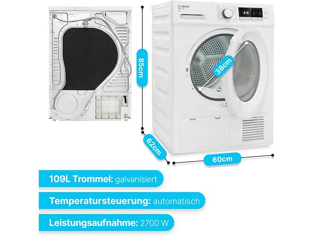Bomann wtk 7181 condensordroger 8 kg - afbeelding 9 van  12