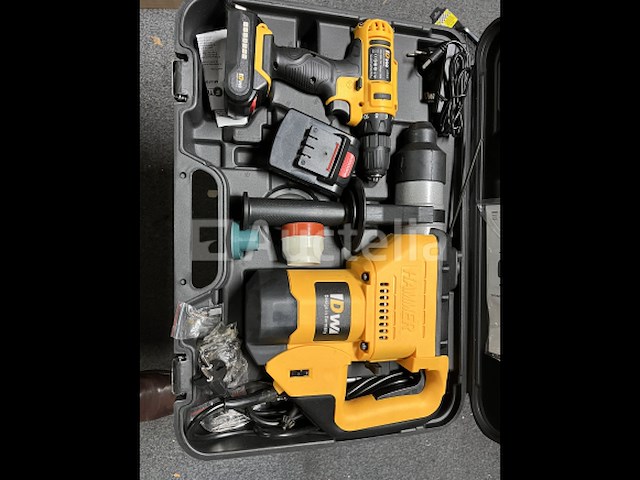 Boorhamer en accu schroevendraaier in koffer - afbeelding 2 van  5