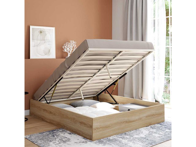 Borstbed 160x200cm natuurlijk hout effect - afbeelding 2 van  9