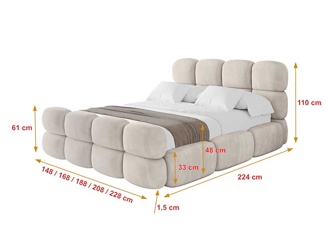 Borstbed 180 x 200 - beige fluweel - afbeelding 2 van  5