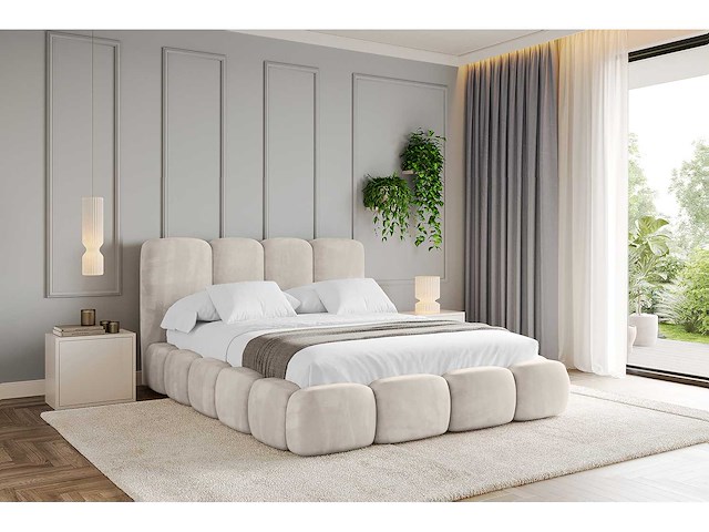 Borstbed 180 x 200 - beige fluweel - afbeelding 1 van  3