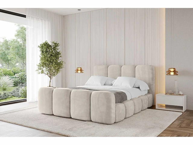 Borstbed 200 x 200 - met matras - beige fluweel - afbeelding 1 van  17