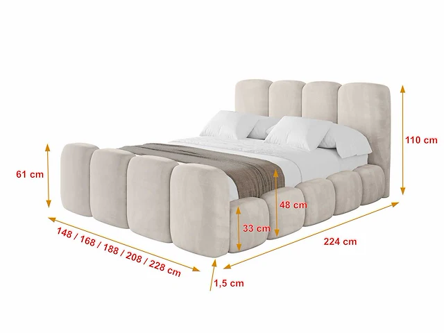 Borstbed 200 x 200 - met matras - beige fluweel - afbeelding 7 van  17