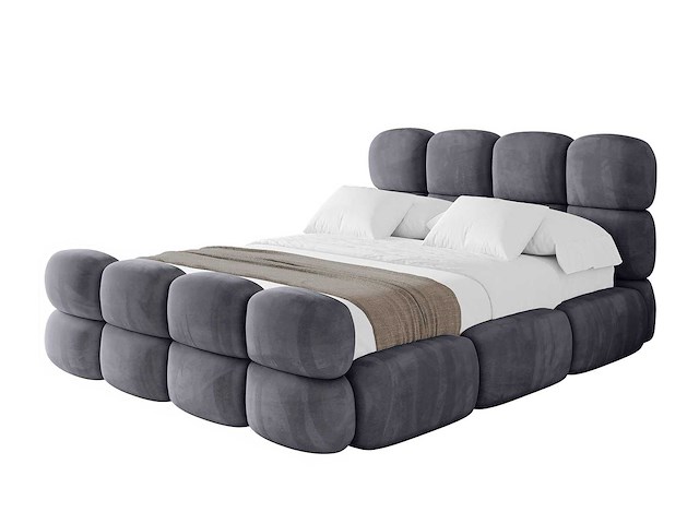 Borstbed 200 x 200 - met matras - donkergrijs fluweel - afbeelding 1 van  7