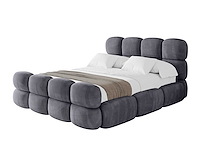 Borstbed 200 x 200 - met matras - donkergrijs fluweel - afbeelding 1 van  7