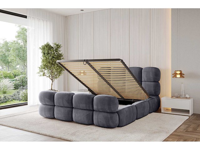 Borstbed 200 x 200 - met matras - donkergrijs fluweel - afbeelding 2 van  7