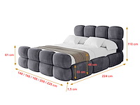 Borstbed 200 x 200 - met matras - donkergrijs fluweel - afbeelding 3 van  7
