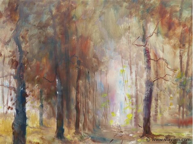 Boswegel, olie op doek, henri joseph pauwels - afbeelding 2 van  3