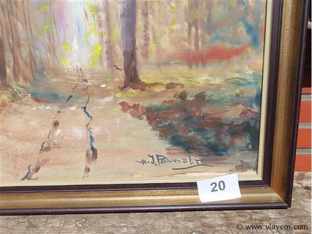 Boswegel, olie op doek, henri joseph pauwels - afbeelding 3 van  3