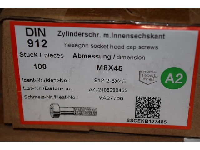 Bouten m8x45 roestvrijstaal inbus - afbeelding 1 van  2