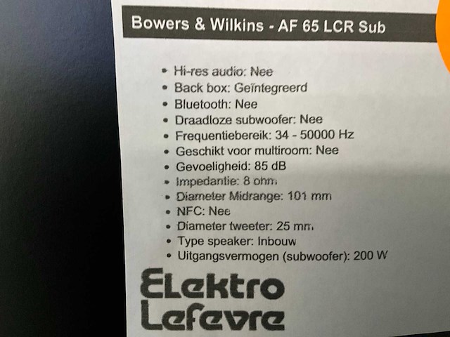 Bowers & wilkins af 65 lcr sub surroundsysteem - afbeelding 7 van  7