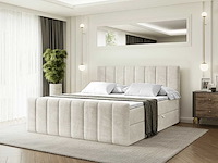Box spring bed 120x200 - matras - matras topper - borst - beige fluweel - afbeelding 1 van  12