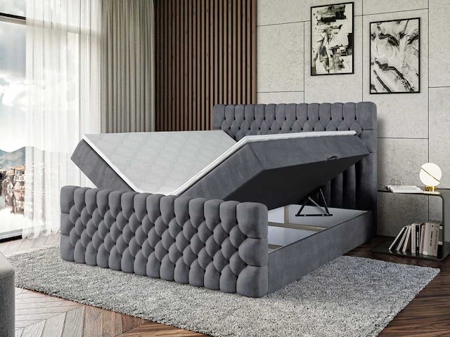 Box spring bed 120x200 - matras - matras topper - borst - fluweel donkergrijs - afbeelding 1 van  11