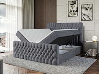Box spring bed 120x200 - matras - matras topper - borst - fluweel donkergrijs - afbeelding 1 van  11
