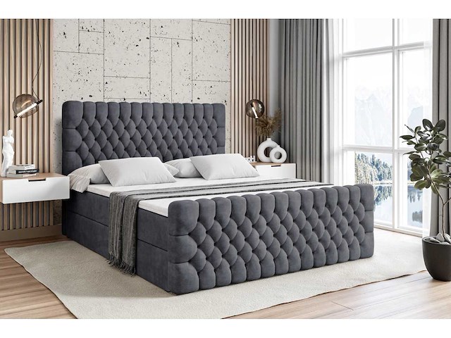 Box spring bed 120x200 - matras - matras topper - borst - fluweel donkergrijs - afbeelding 4 van  11