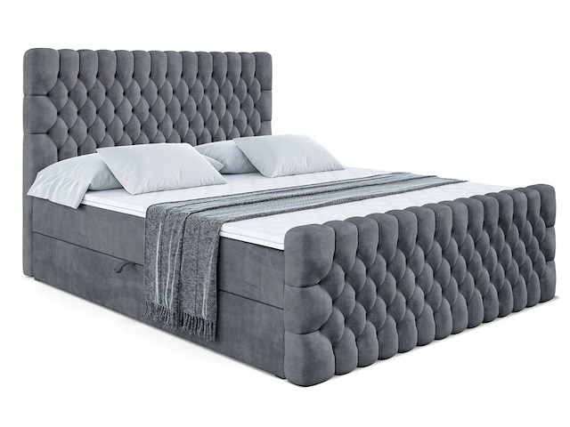 Box spring bed 120x200 - matras - matras topper - borst - fluweel donkergrijs - afbeelding 5 van  11