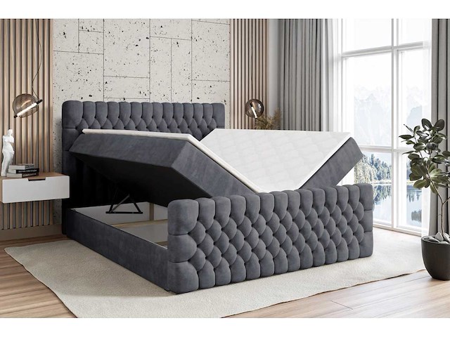 Box spring bed 120x200 - matras - matras topper - borst - fluweel donkergrijs - afbeelding 6 van  11